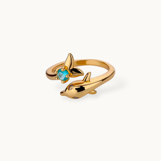 Oceanic Dolphin Wrap Blue Gem Stone Ring