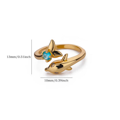 Oceanic Dolphin Wrap Blue Gem Stone Ring