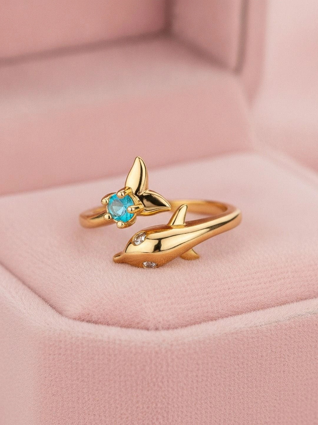 Oceanic Dolphin Wrap Blue Gem Stone Ring