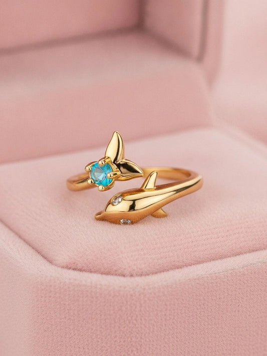 Oceanic Dolphin Wrap Blue Gem Stone Ring