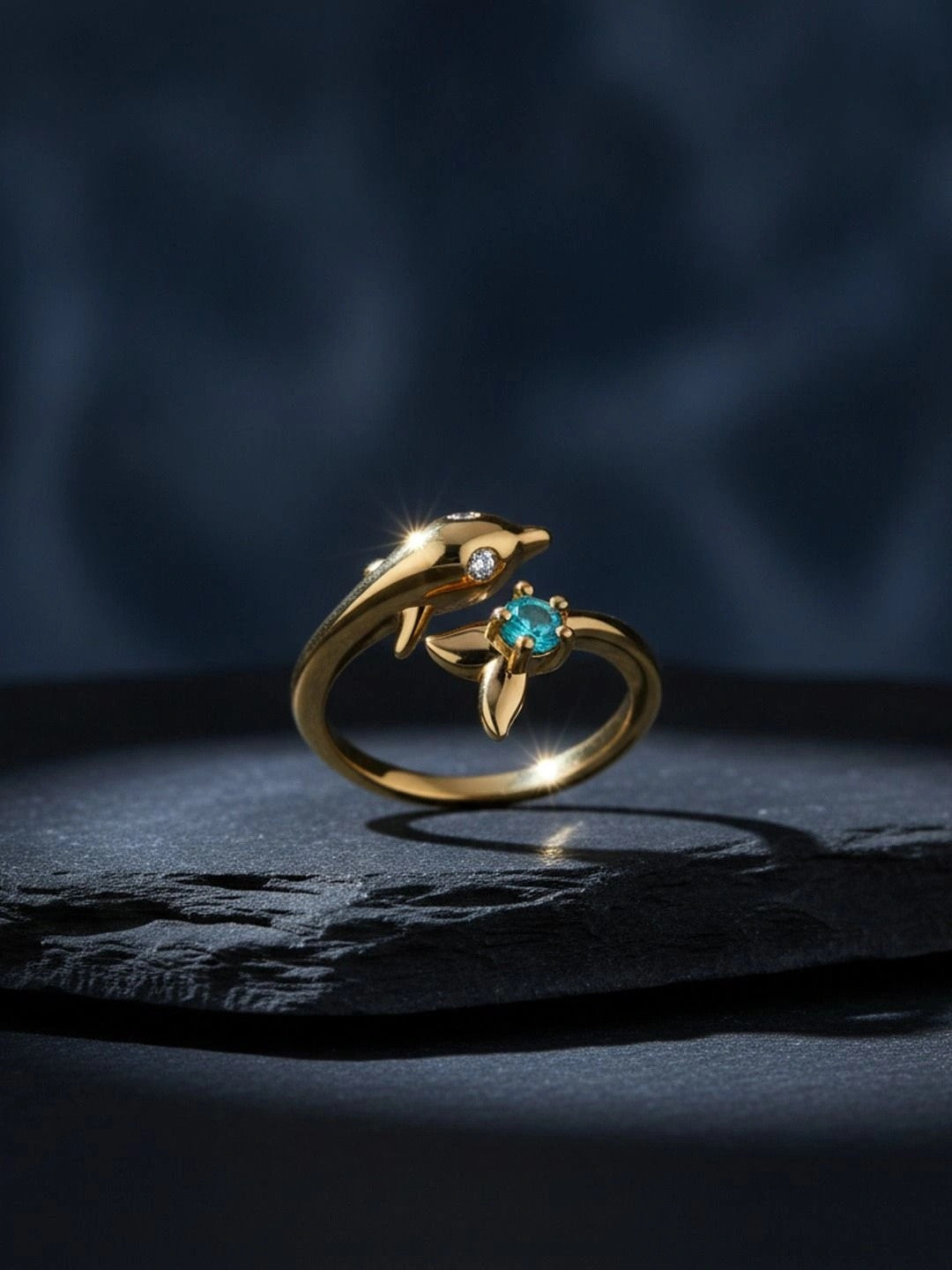 Oceanic Dolphin Wrap Blue Gem Stone Ring