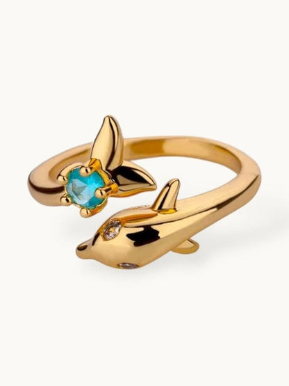 Oceanic Dolphin Wrap Blue Gem Stone Ring