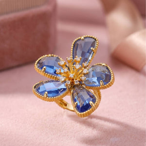 Majestic Blue Sapphire Petal Flower Shape Statement Ring