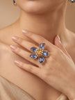 Majestic Blue Sapphire Petal Flower Shape Statement Ring