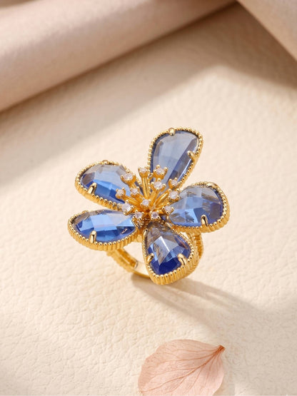Majestic Blue Sapphire Petal Flower Shape Statement Ring