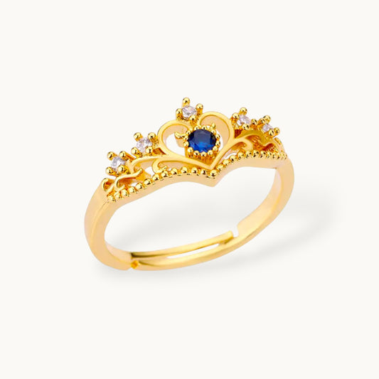 Regal Sapphire Stone Adjustable Blue Tiara Diamond Ring