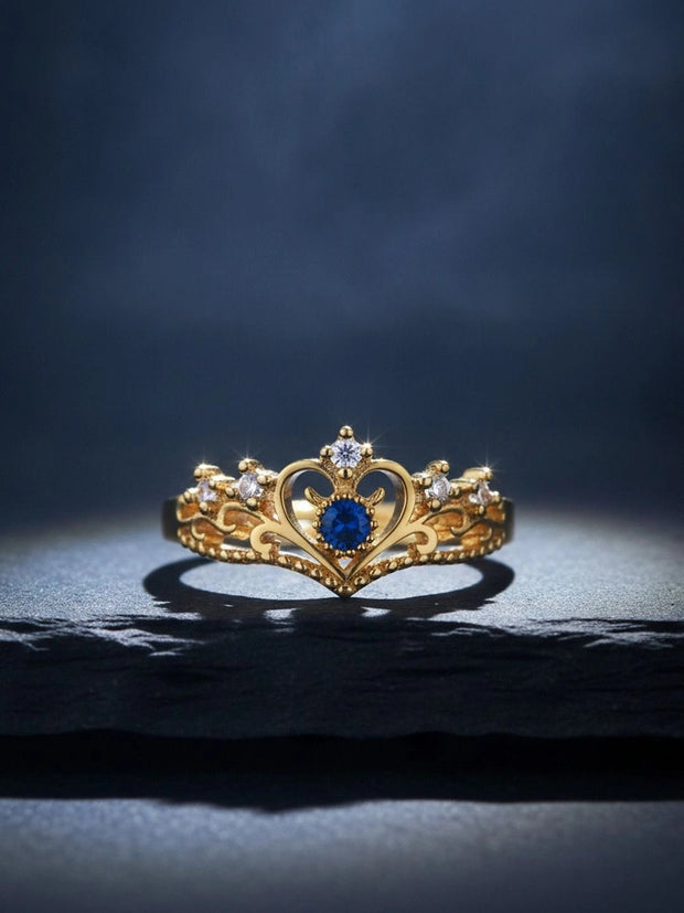 Regal Sapphire Stone Adjustable Blue Tiara Diamond Ring