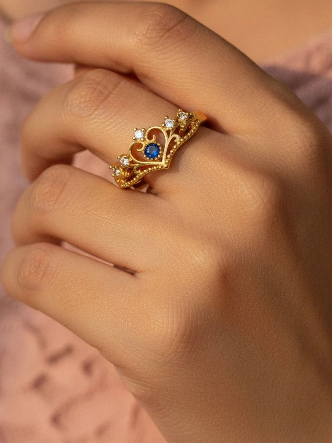 Regal Sapphire Stone Adjustable Blue Tiara Diamond Ring
