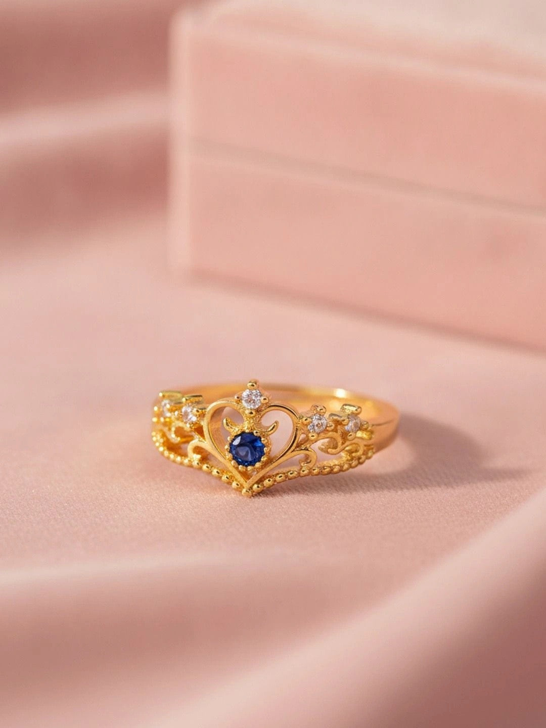 Regal Sapphire Stone Adjustable Blue Tiara Diamond Ring