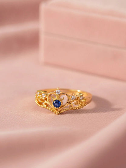 Regal Sapphire Stone Adjustable Blue Tiara Diamond Ring