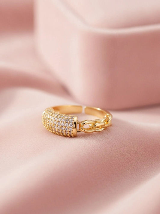 Asymmetric Pave & Chain Wide Stackable Diamond Ring