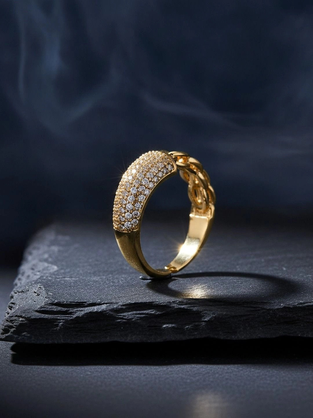 Asymmetric Pave & Chain Wide Stackable Diamond Ring