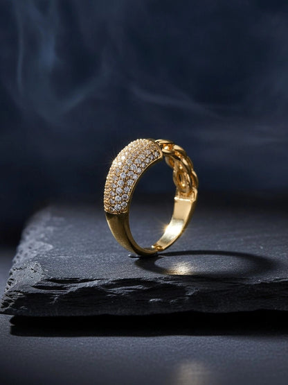 Asymmetric Pave & Chain Wide Stackable Diamond Ring