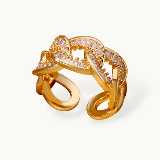 Bold Baguette Pave Curb Link Stackable Diamond Ring