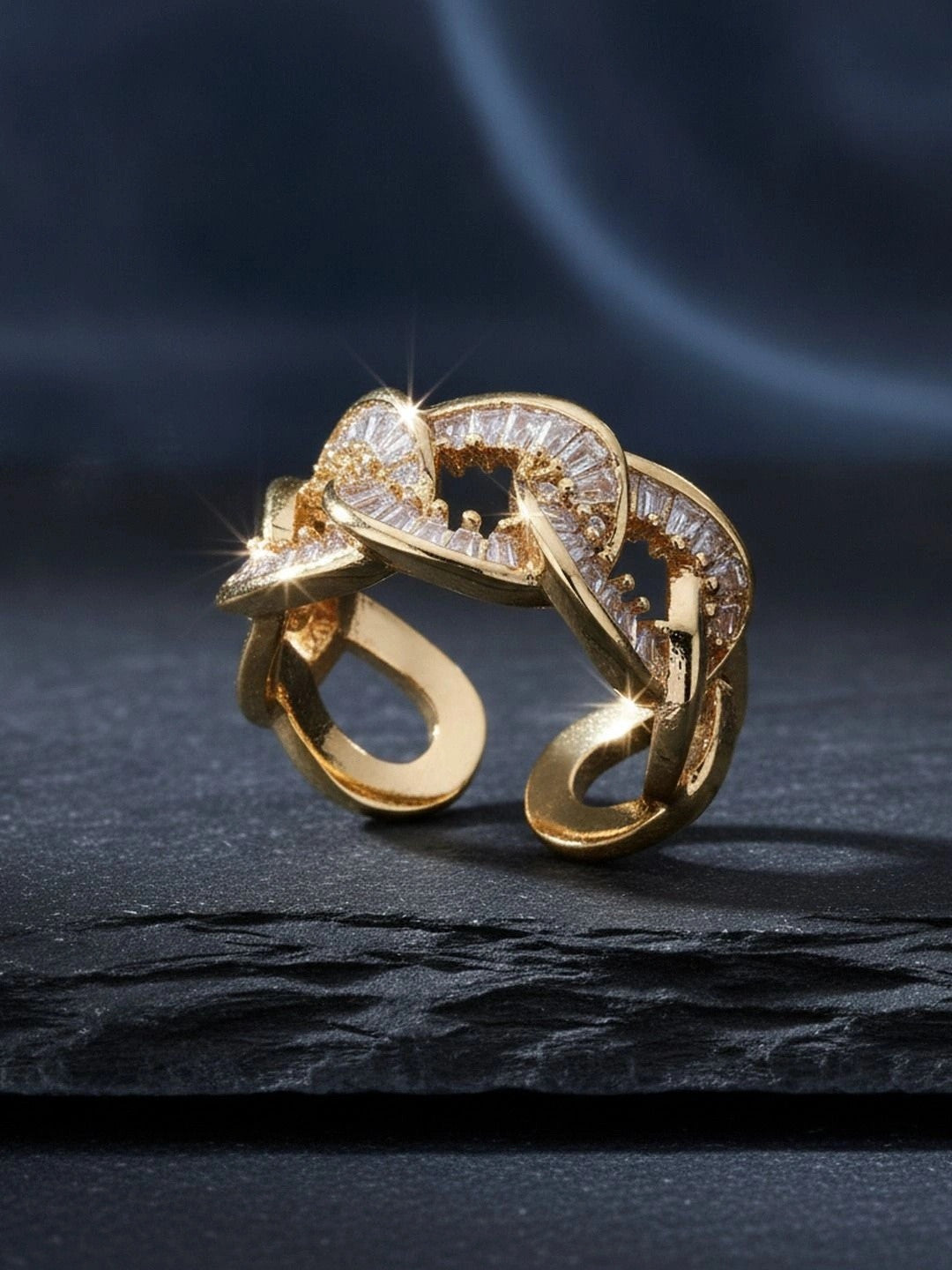Bold Baguette Pave Curb Link Stackable Diamond Ring