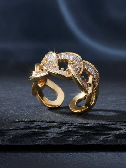 Bold Baguette Pave Curb Link Stackable Diamond Ring