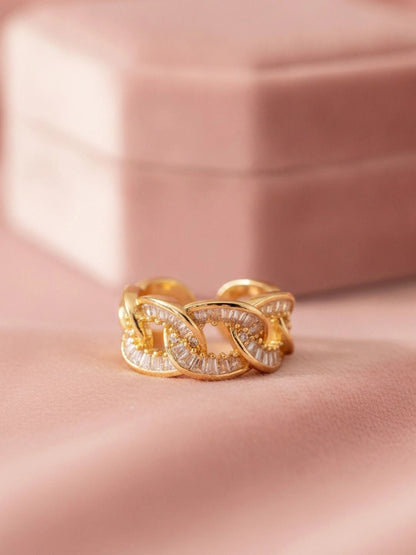 Bold Baguette Pave Curb Link Stackable Diamond Ring