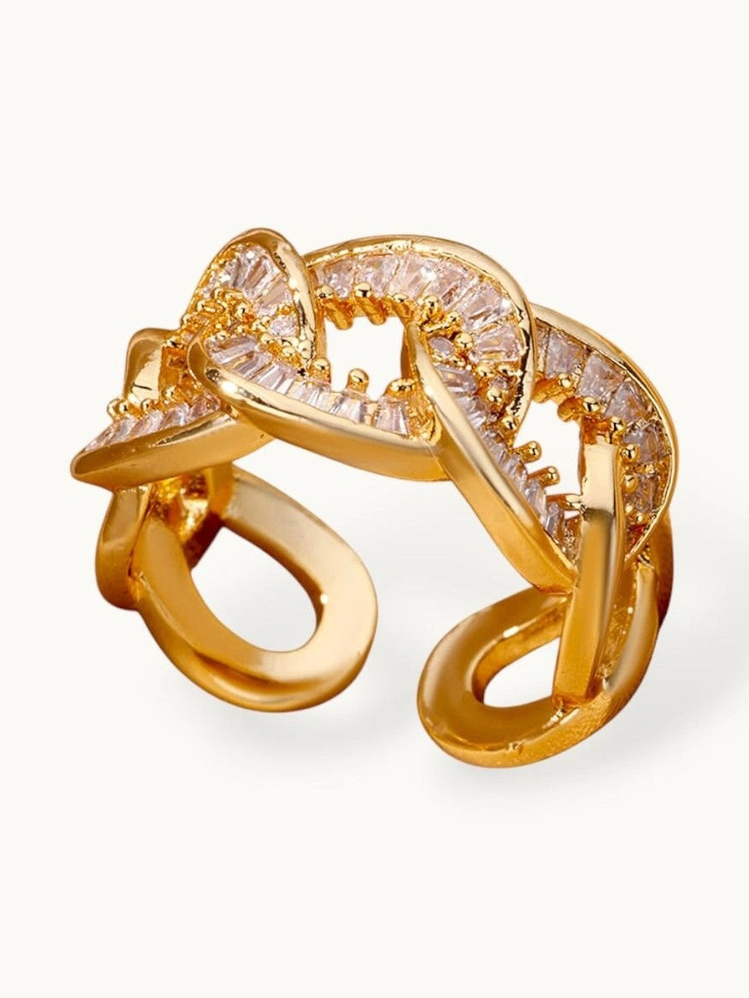 Bold Baguette Pave Curb Link Stackable Diamond Ring