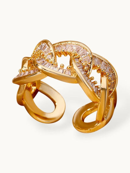 Bold Baguette Pave Curb Link Stackable Diamond Ring