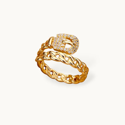 Edgy Pave Buckle Chain Wrap Stackable Ring