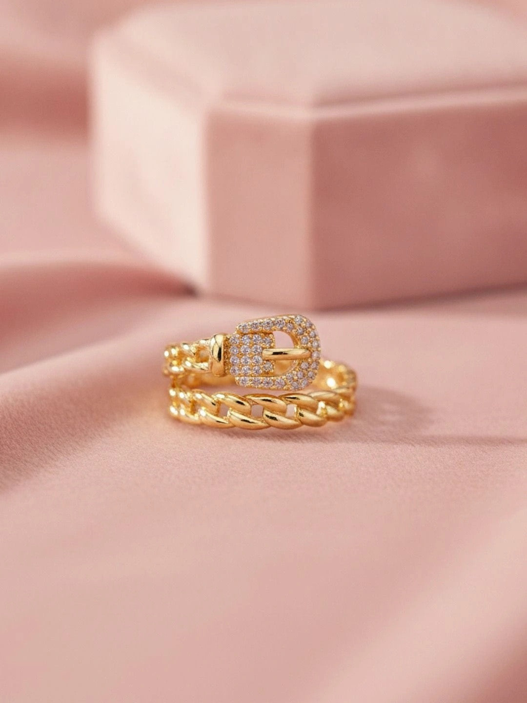 Edgy Pave Buckle Chain Wrap Stackable Ring