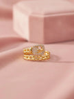 Edgy Pave Buckle Chain Wrap Stackable Ring
