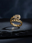 Edgy Pave Buckle Chain Wrap Stackable Ring