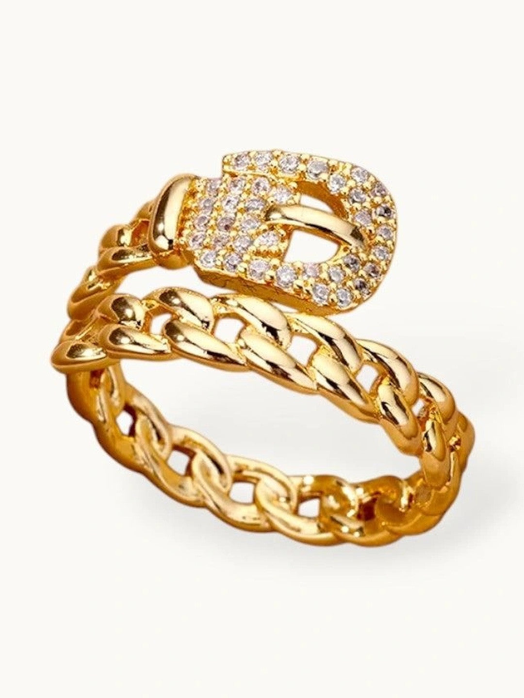 Edgy Pave Buckle Chain Wrap Stackable Ring