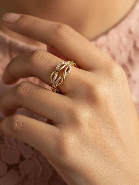 Delicate Chain Link & Pave Knot Stackable Diamond Ring