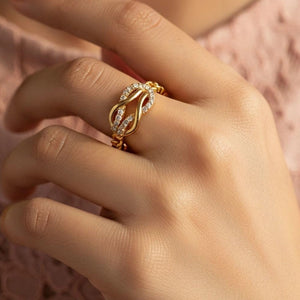 Delicate Chain Link & Pave Knot Stackable Diamond Ring