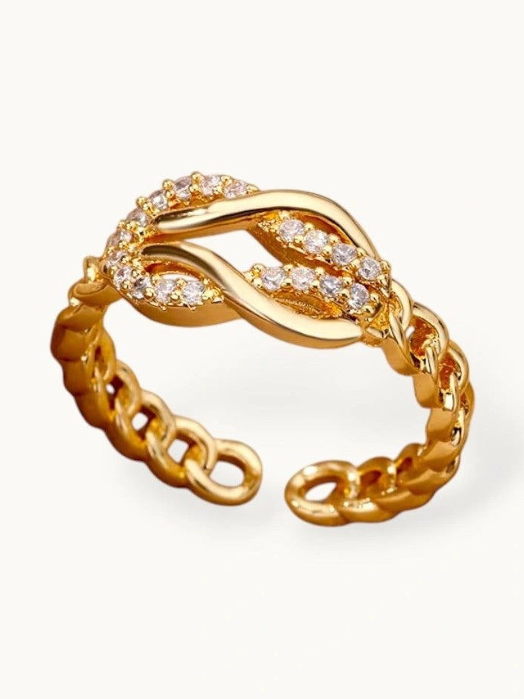 Delicate Chain Link & Pave Knot Stackable Diamond Ring