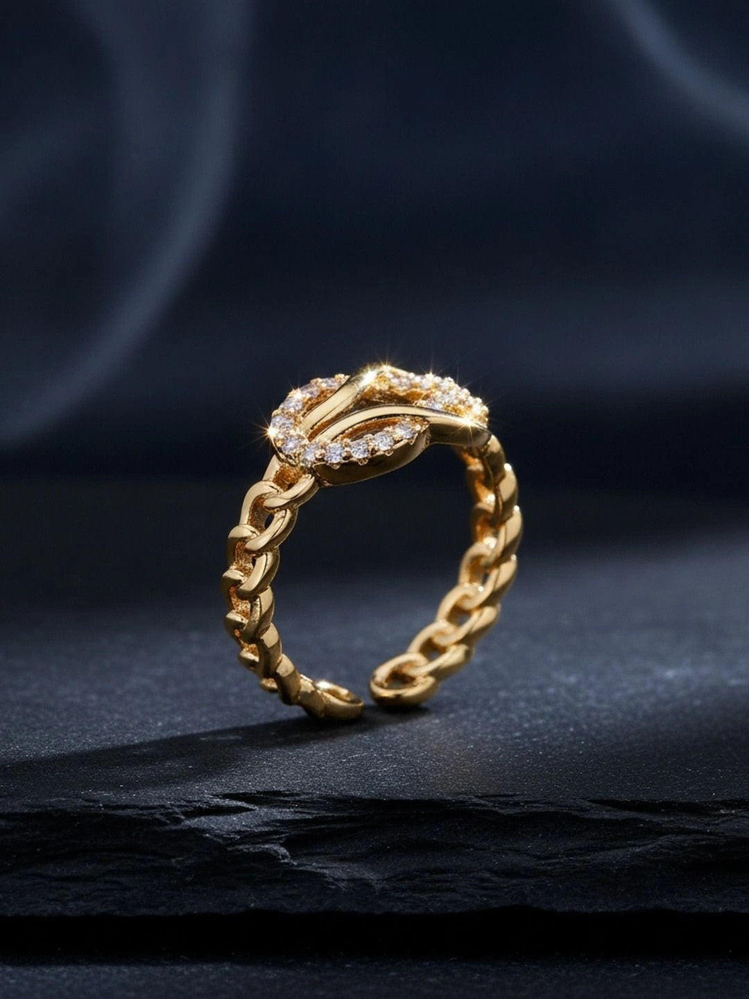 Delicate Chain Link & Pave Knot Stackable Diamond Ring