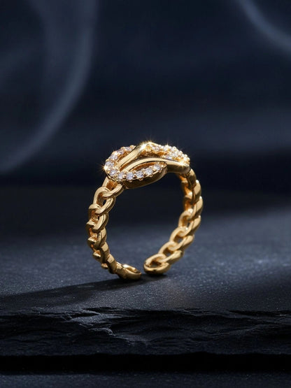Delicate Chain Link & Pave Knot Stackable Diamond Ring