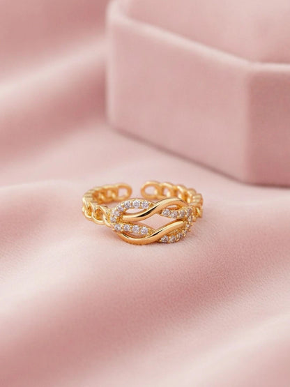 Delicate Chain Link & Pave Knot Stackable Diamond Ring