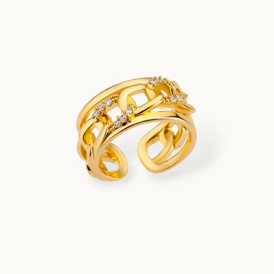 Wide Interlocking Chain Link Pave Stackable Ring