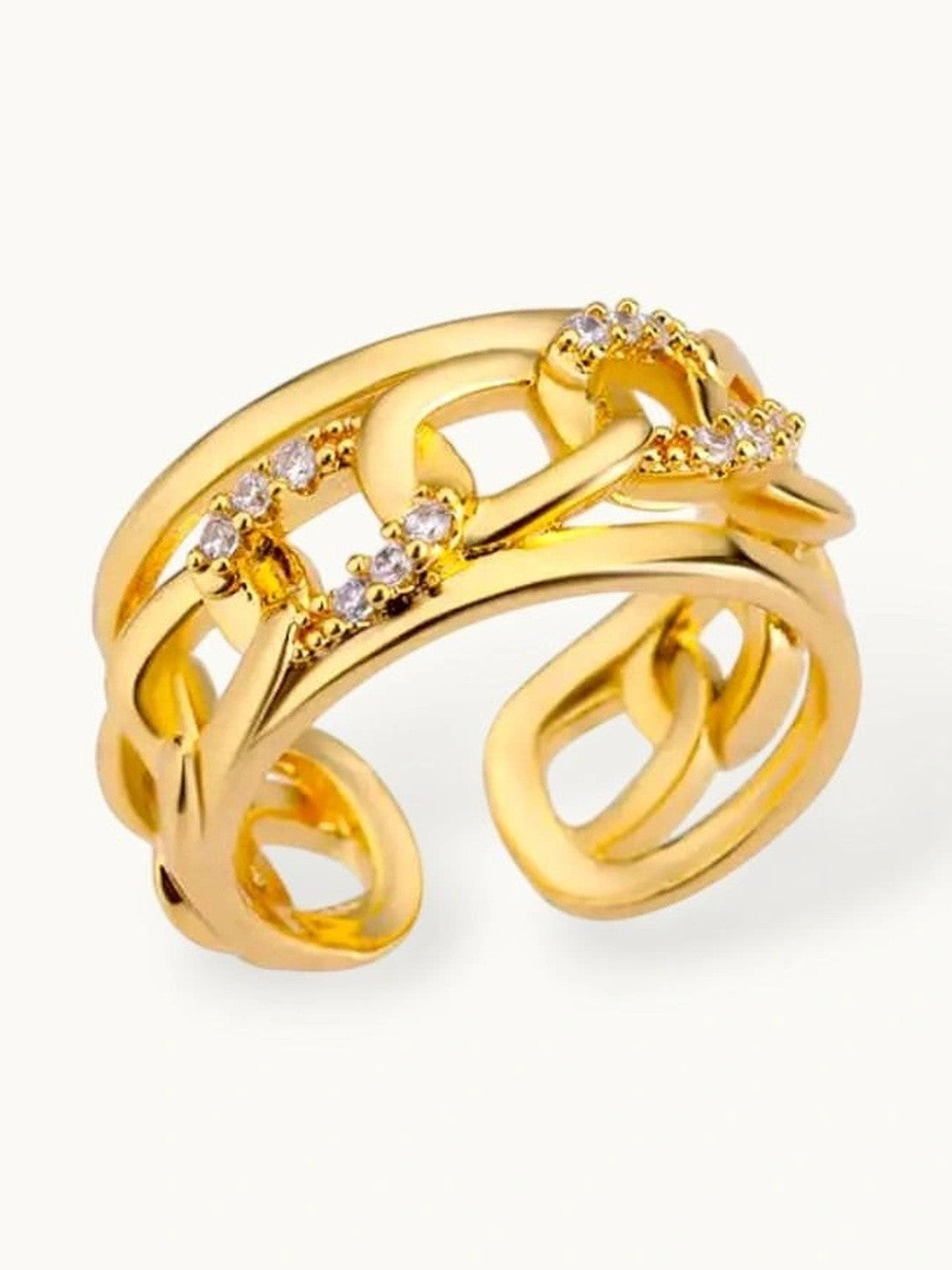 Wide Interlocking Chain Link Pave Stackable Ring