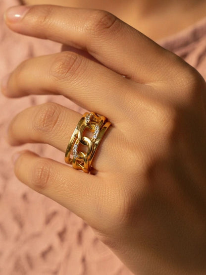 Wide Interlocking Chain Link Pave Stackable Ring