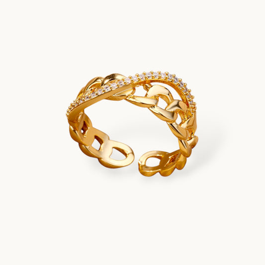 Pave Edge Open Chain Link Adjustable & Stackable Diamond Ring