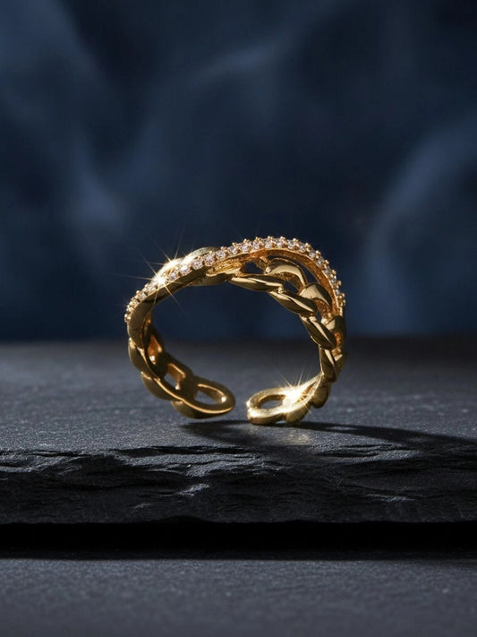 Pave Edge Open Chain Link Adjustable & Stackable Diamond Ring