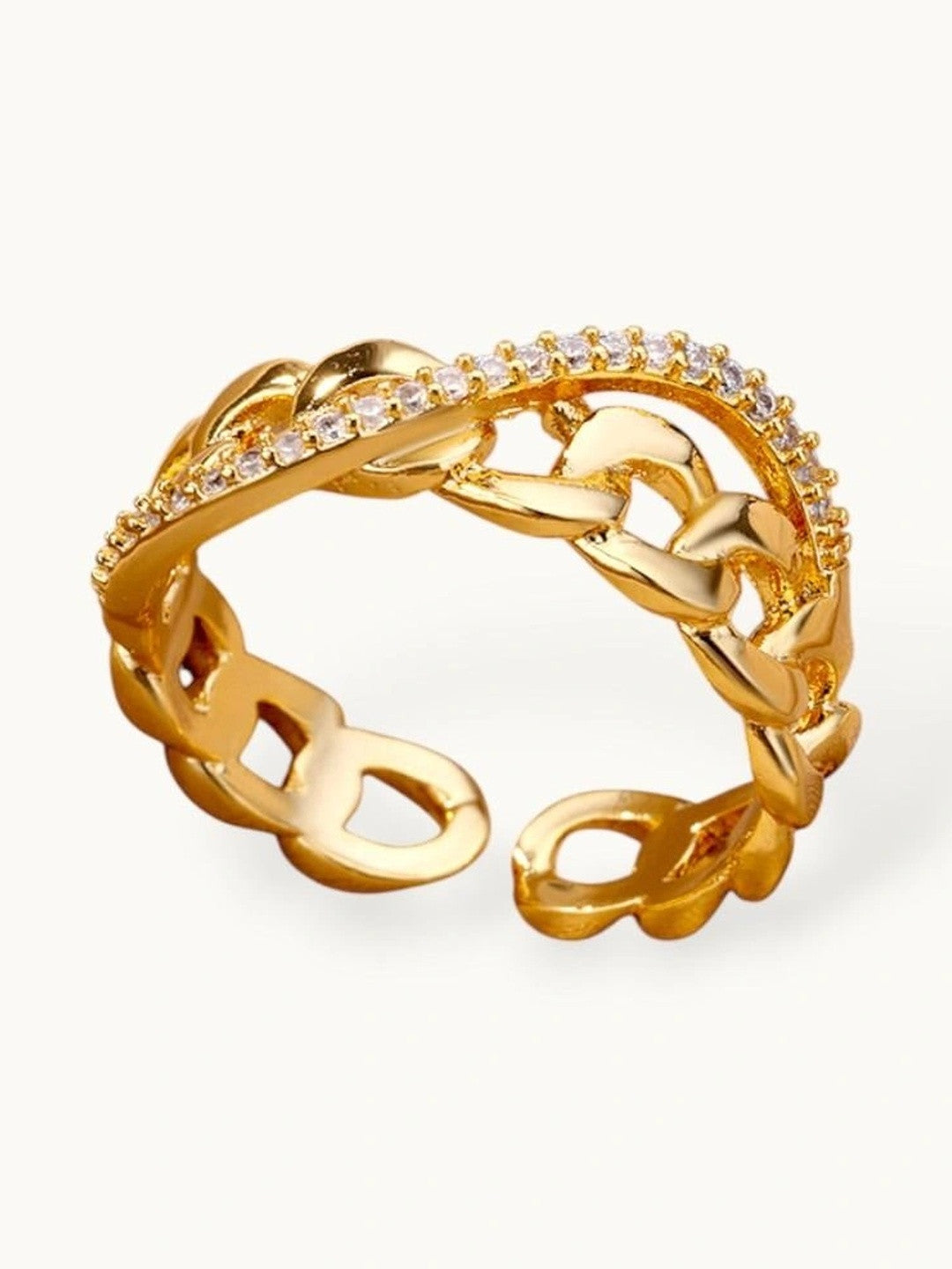 Pave Edge Open Chain Link Adjustable & Stackable Diamond Ring