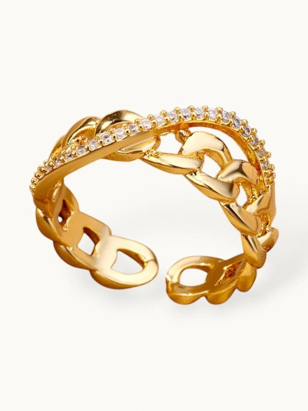 Pave Edge Open Chain Link Adjustable & Stackable Diamond Ring