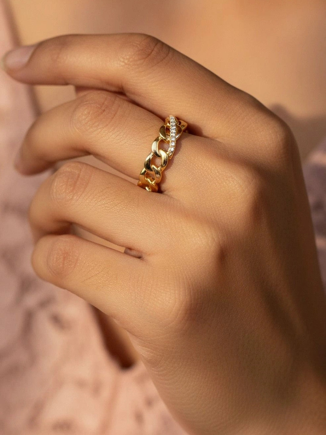 Pave Edge Open Chain Link Adjustable & Stackable Diamond Ring