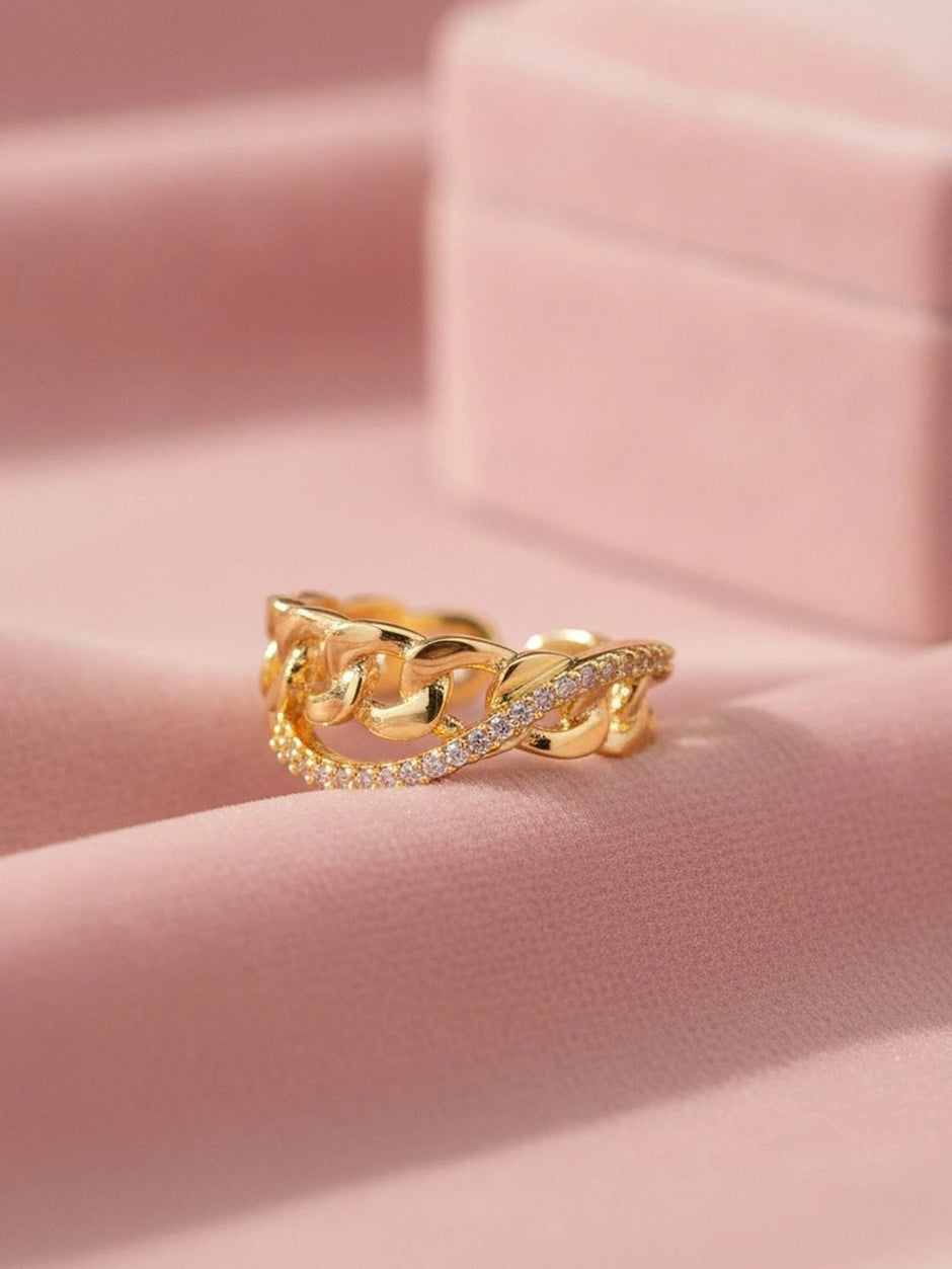 Pave Edge Open Chain Link Adjustable & Stackable Diamond Ring