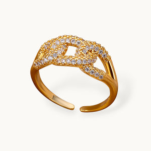 Wide Pave Interlocking Chain Stackable Diamond Ring