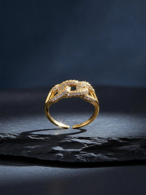 Wide Pave Interlocking Chain Stackable Diamond Ring