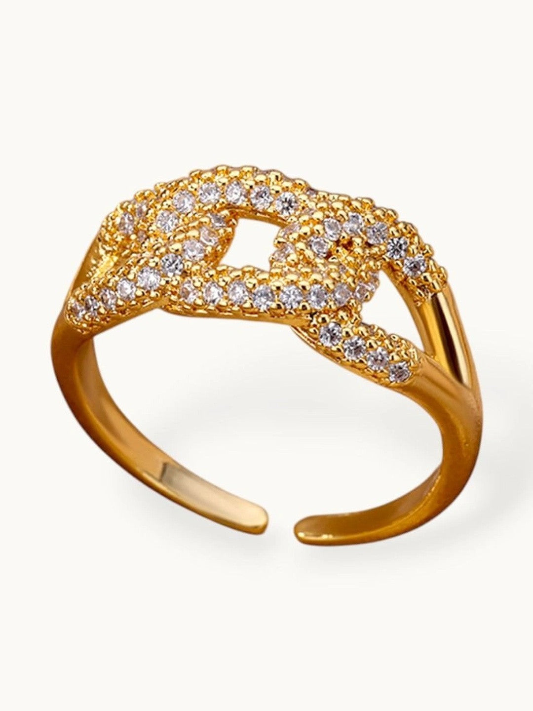 Wide Pave Interlocking Chain Stackable Diamond Ring