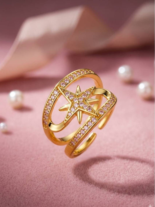 Pave Starburst Double Band Adjustable Diamond Ring