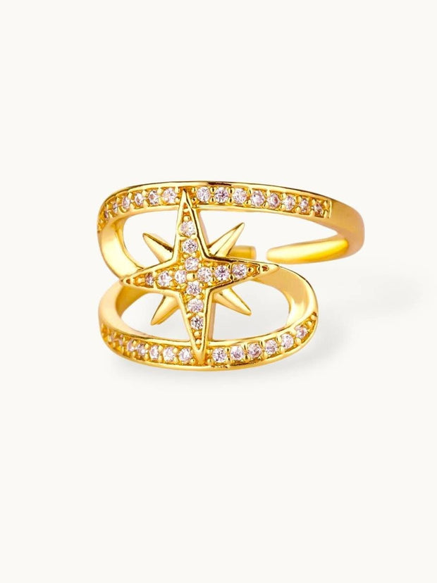 Pave Starburst Double Band Adjustable Diamond Ring