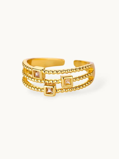 Triple Row Beaded & Solitaire Adjustable Stackable Diamond Ring