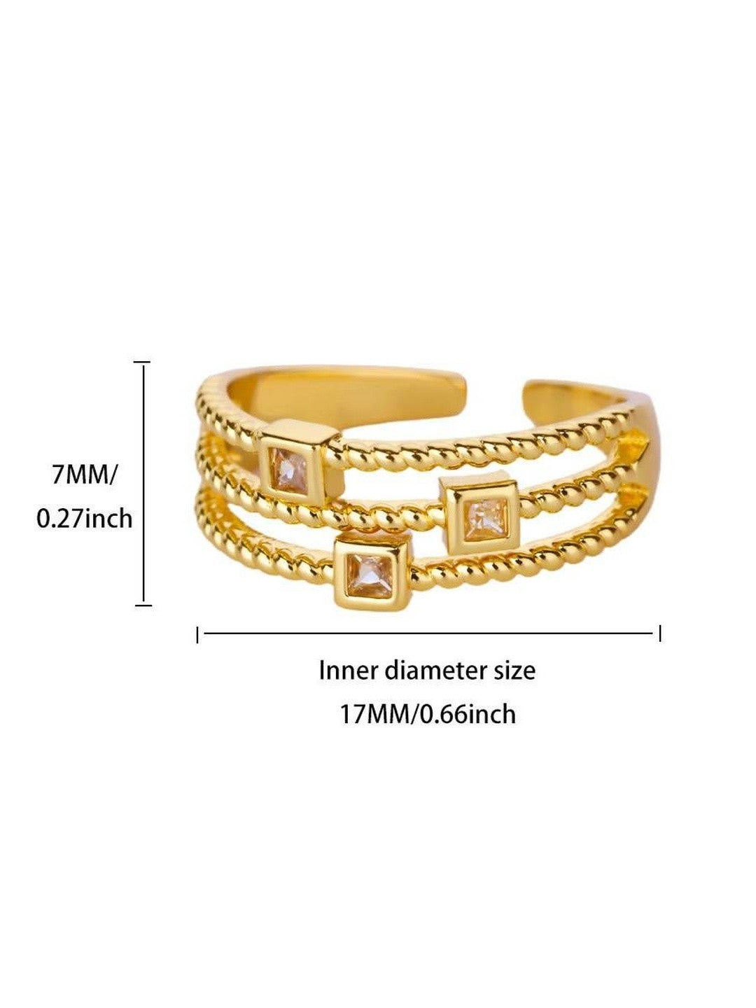 Triple Row Beaded & Solitaire Adjustable Stackable Diamond Ring